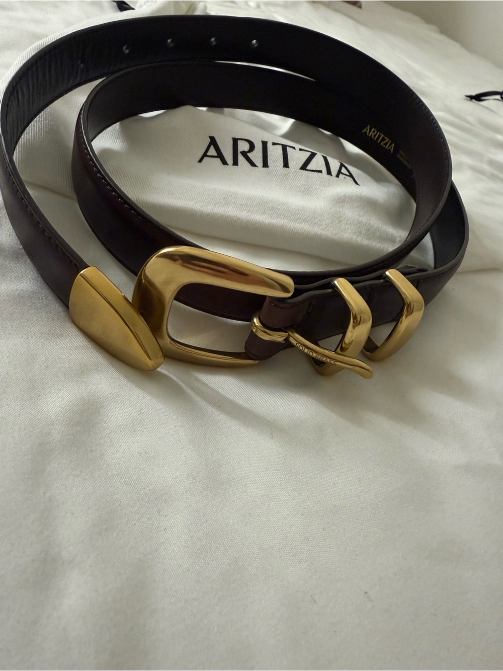 Aritzia Leather Belt in Manor Brown with Gold Hardware - Picture 4 of 6
